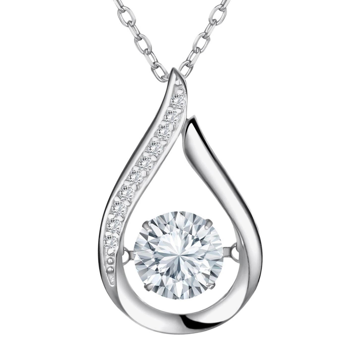 Tear Drop Pendant Necklace for Women with Brilliance in Motion, 1CT Certified Moissanite Gemstone, D Color, VVS1 Clarity, Sterling Silver Plated with Platinum