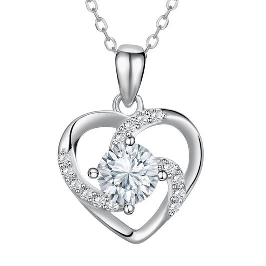 Heart Necklace Pendant for Women, Certified Moissanite Gemstone 1.0CT, D-Color VVS1, Sterling Silver Plated with High-Quality Platinum, Gift for Wife