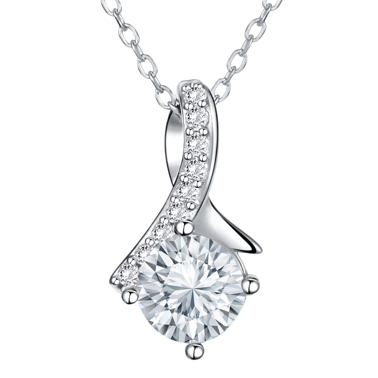 Ribbon Pendant Necklace for Women, 1 CT Certified Moissanite D-Color VVS1, Sterling Silver Plated with 5X Platinum