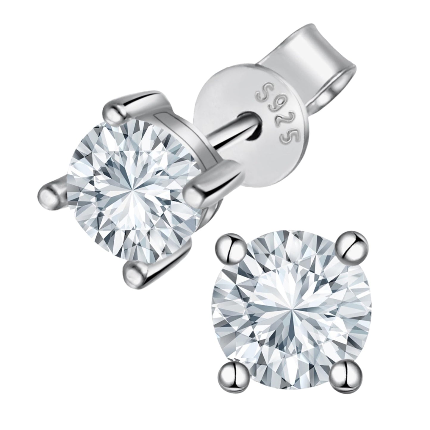 Brilliant Stud Earrings for Men & Women, Certified Moissanite 1CT per Pair, D Color, VVS1 Clarity, S925 Sterling Silver Plated with Platinum