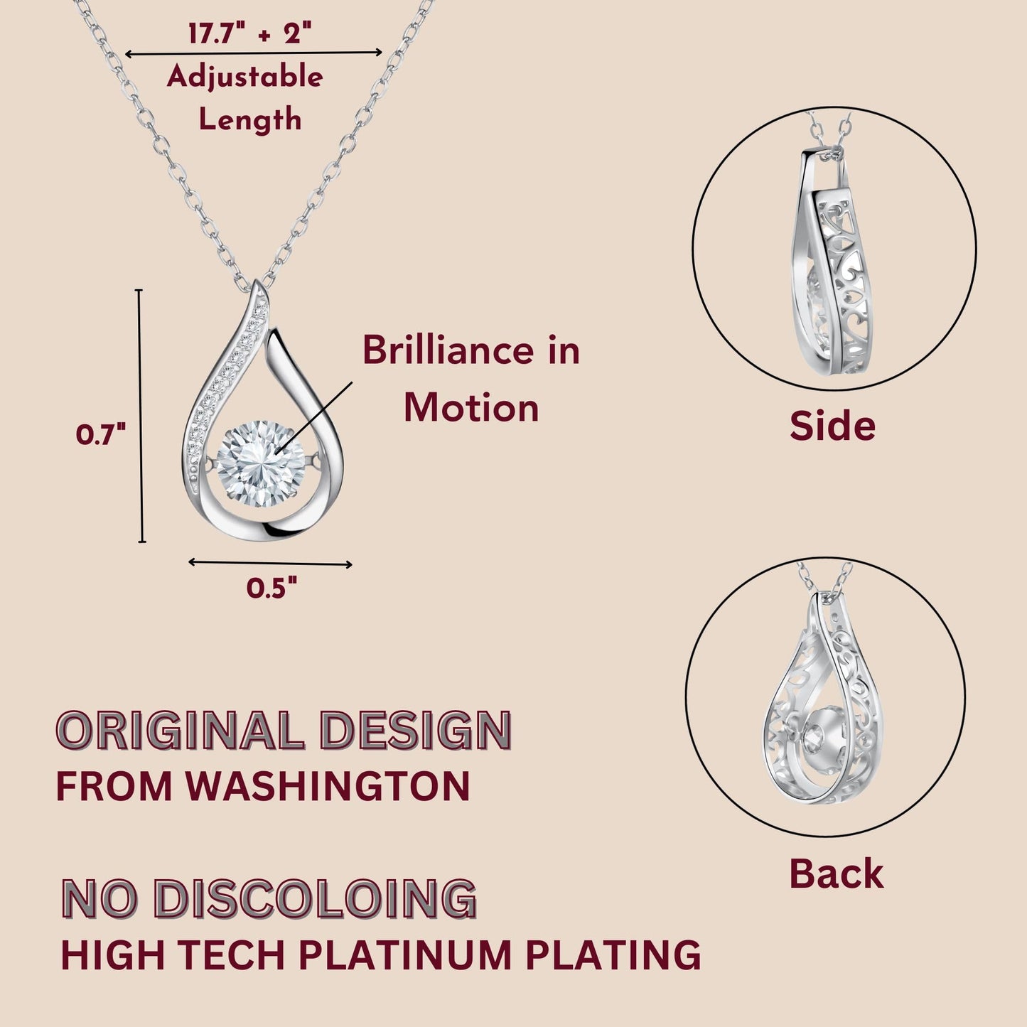 Tear Drop Pendant Necklace for Women with Brilliance in Motion, 1CT Certified Moissanite Gemstone, D Color, VVS1 Clarity, Sterling Silver Plated with Platinum