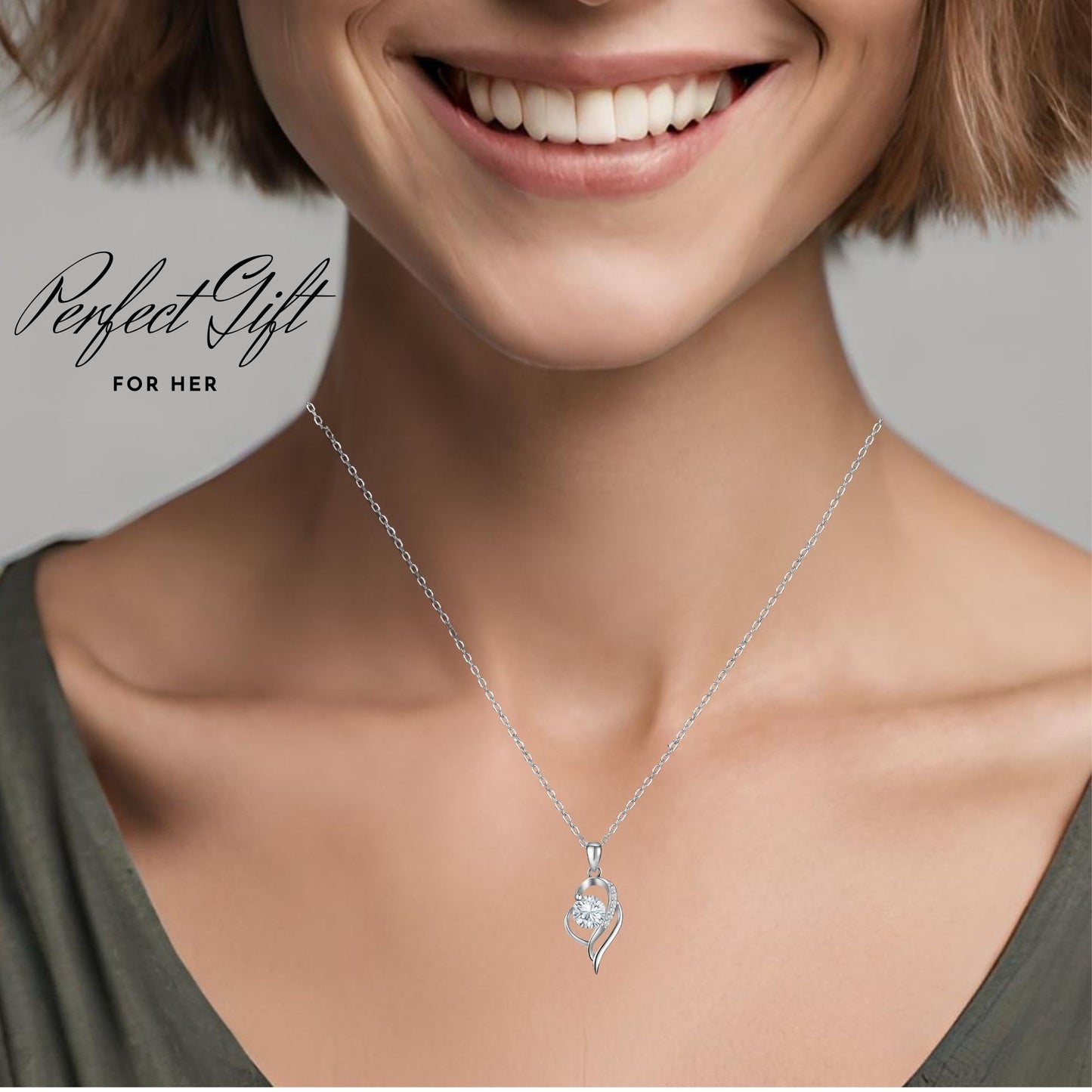 Ribbon Heart Pendant Necklace, 1 Carat Certified Moissanite Gemstone, Engraved, Sterling Silver 925 Plated with High-Quality Platinum, Gift for Wife, Anniversary, Wedding